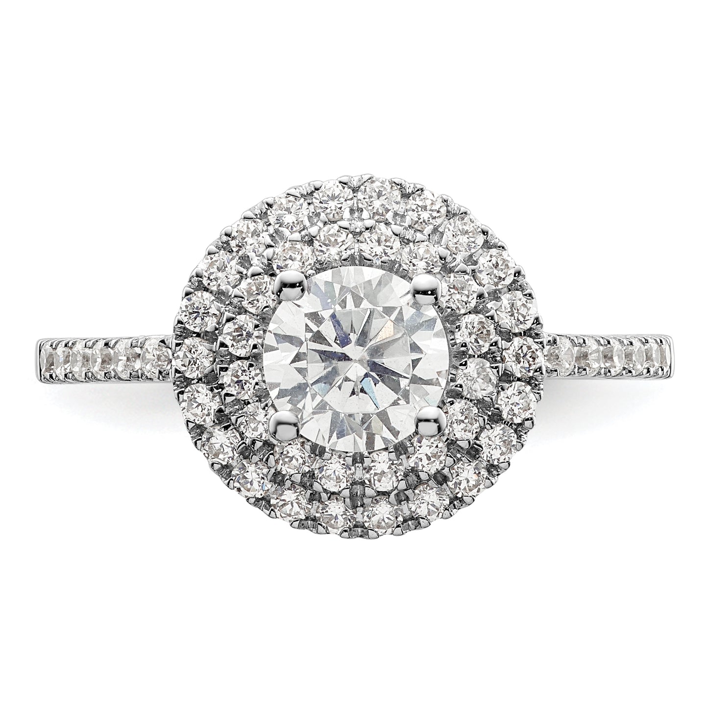 14k White Gold Double Halo (Holds 3/4 carat (5.8mm) Round Center) 1/2 carat Diamond Semi-Mount Engagement Ring