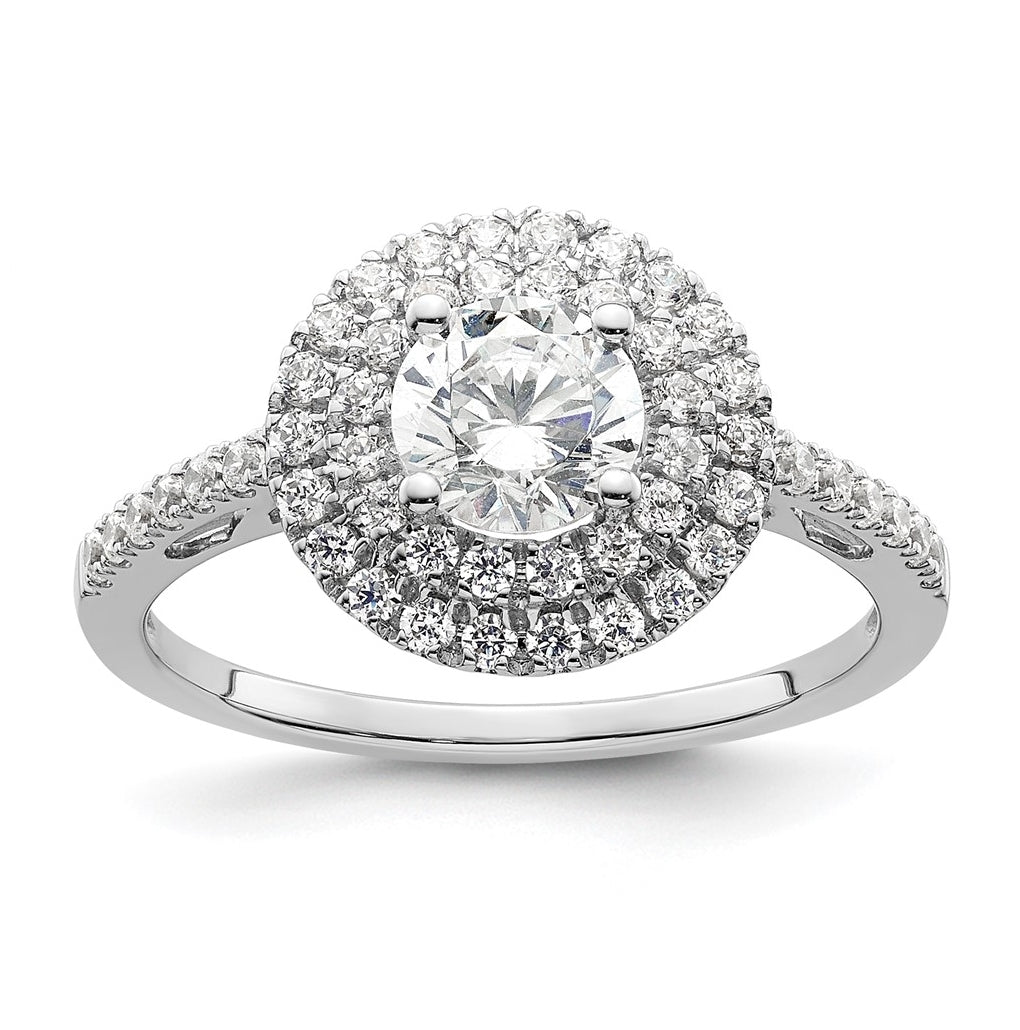 14k White Gold Double Halo (Holds 3/4 carat (5.8mm) Round Center) 1/2 carat Diamond Semi-Mount Engagement Ring