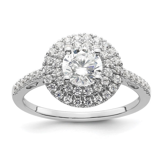 14k White Gold Double Halo (Holds 3/4 carat (5.8mm) Round Center) 1/2 carat Diamond Semi-Mount Engagement Ring