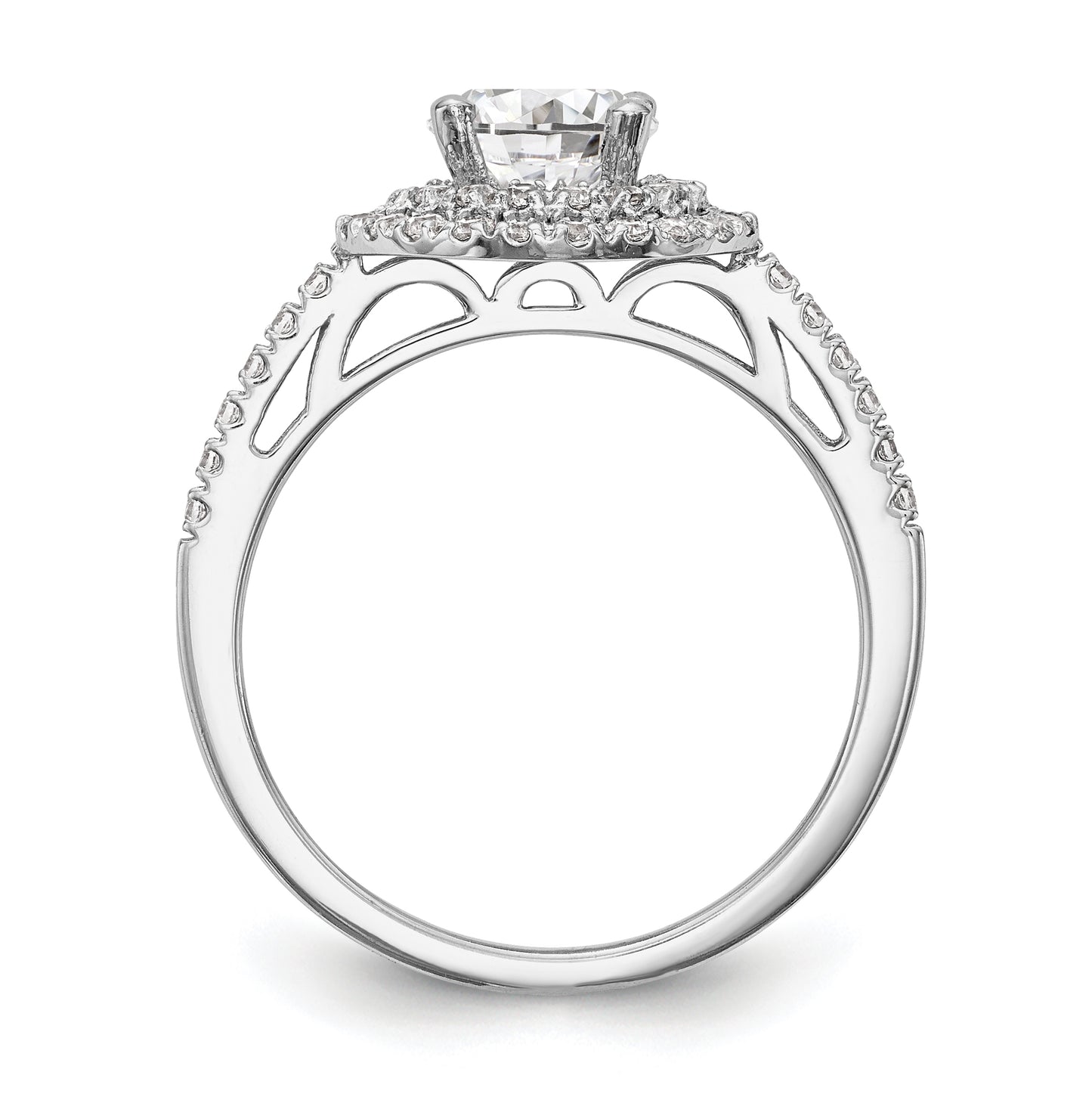 14k White Gold Double Halo (Holds 1 carat (6.5mm) Round Center) 1/2 carat Diamond Semi-Mount Engagement Ring