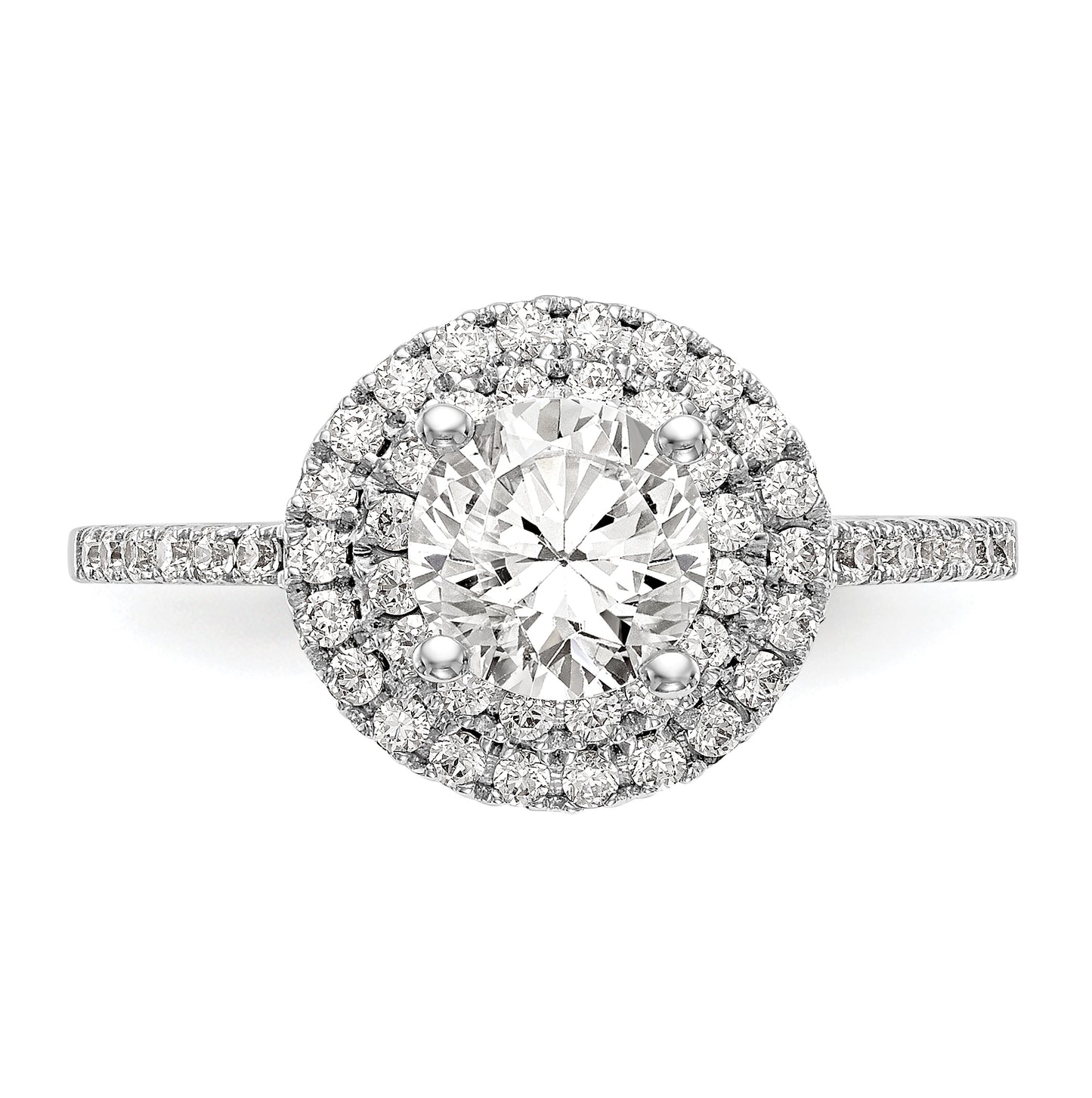 14k White Gold Double Halo (Holds 1 carat (6.5mm) Round Center) 1/2 carat Diamond Semi-Mount Engagement Ring