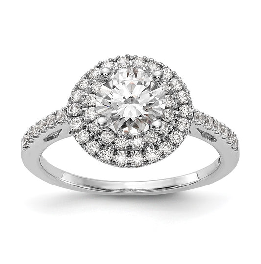 14k White Gold Double Halo (Holds 1 carat (6.5mm) Round Center) 1/2 carat Diamond Semi-Mount Engagement Ring