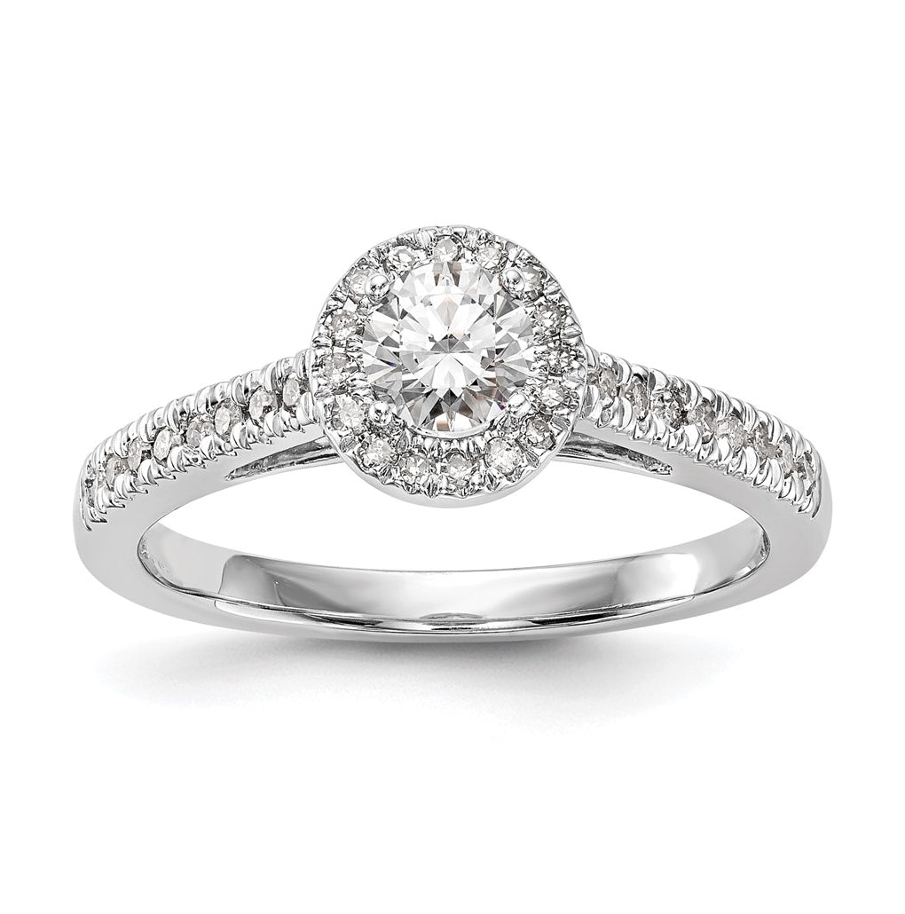 14K White Gold Halo Plus (Holds 1/3 carat (4.5 mm) Round Center) 1/5 carat Diamond Semi-Mount Engagement Ring