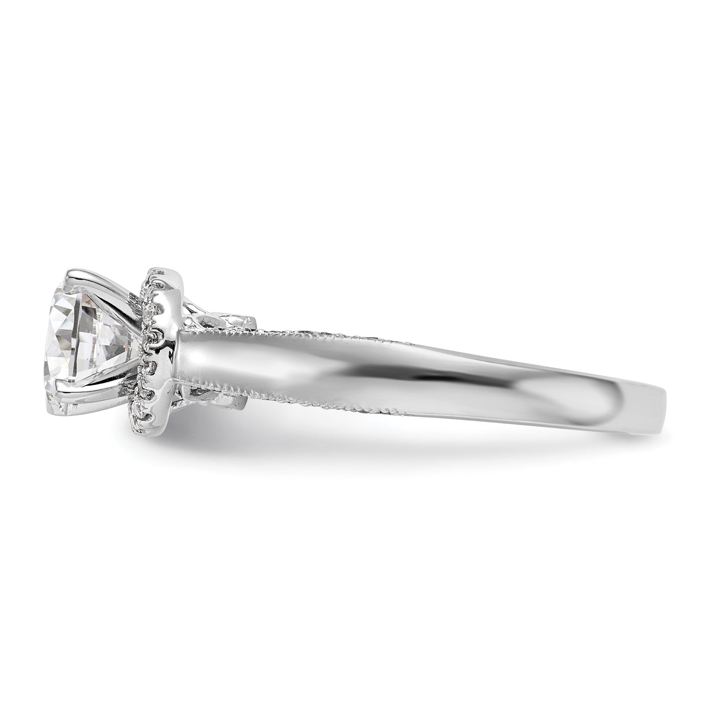 14K White Gold Round Diamond Semi-Mount Halo Engagement Ring,  3.3 to 1.6 mm (tapered)