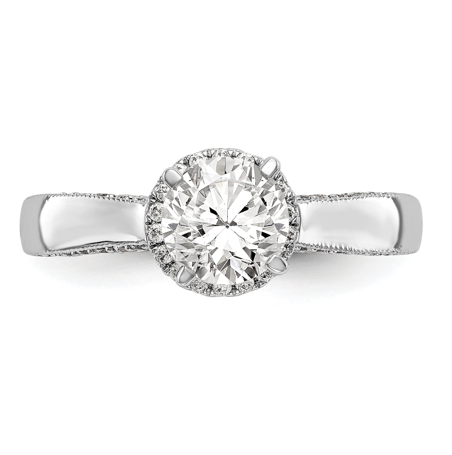 14K White Gold Round Diamond Semi-Mount Halo Engagement Ring,  3.3 to 1.6 mm (tapered)