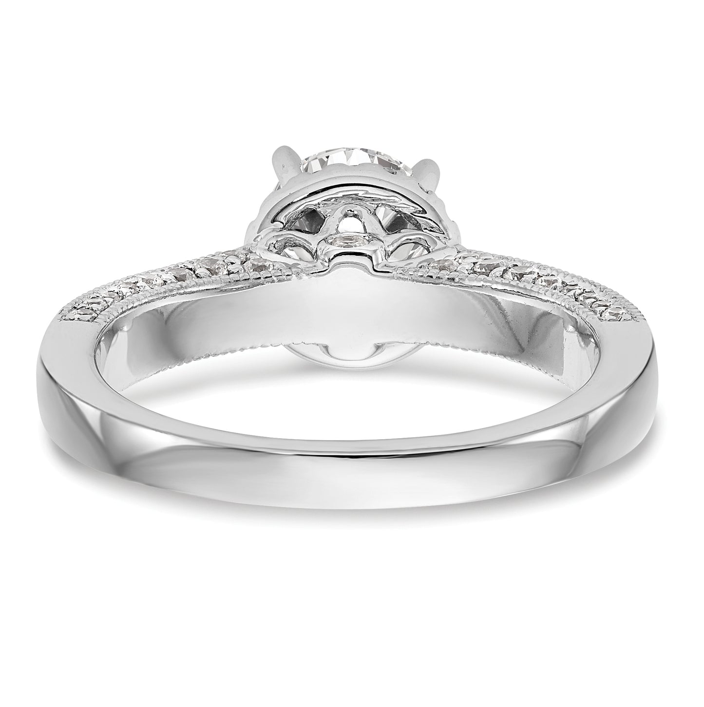 14K White Gold Round Diamond Semi-Mount Halo Engagement Ring,  3.3 to 1.6 mm (tapered)