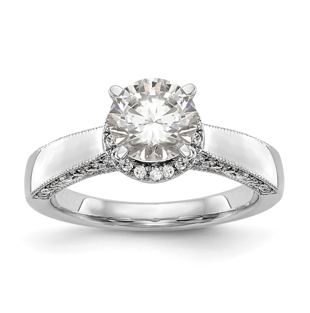 14K White Gold Round Diamond Semi-Mount Halo Engagement Ring,  3.3 to 1.6 mm (tapered)