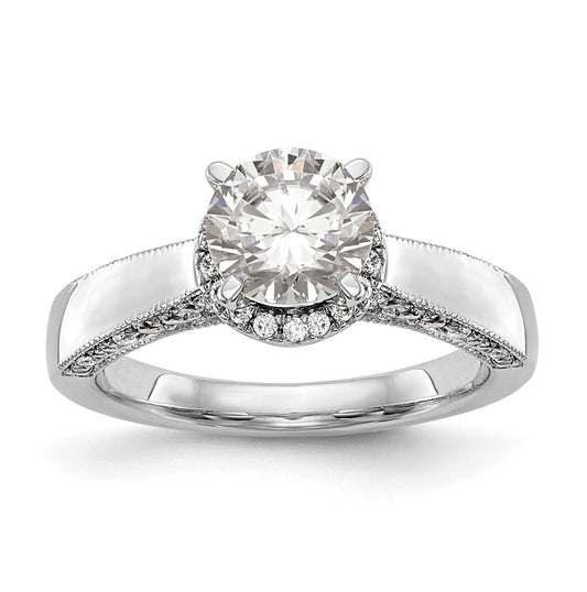 14K White Gold Round Diamond Semi-Mount Halo Engagement Ring,  3.3 to 1.6 mm (tapered)