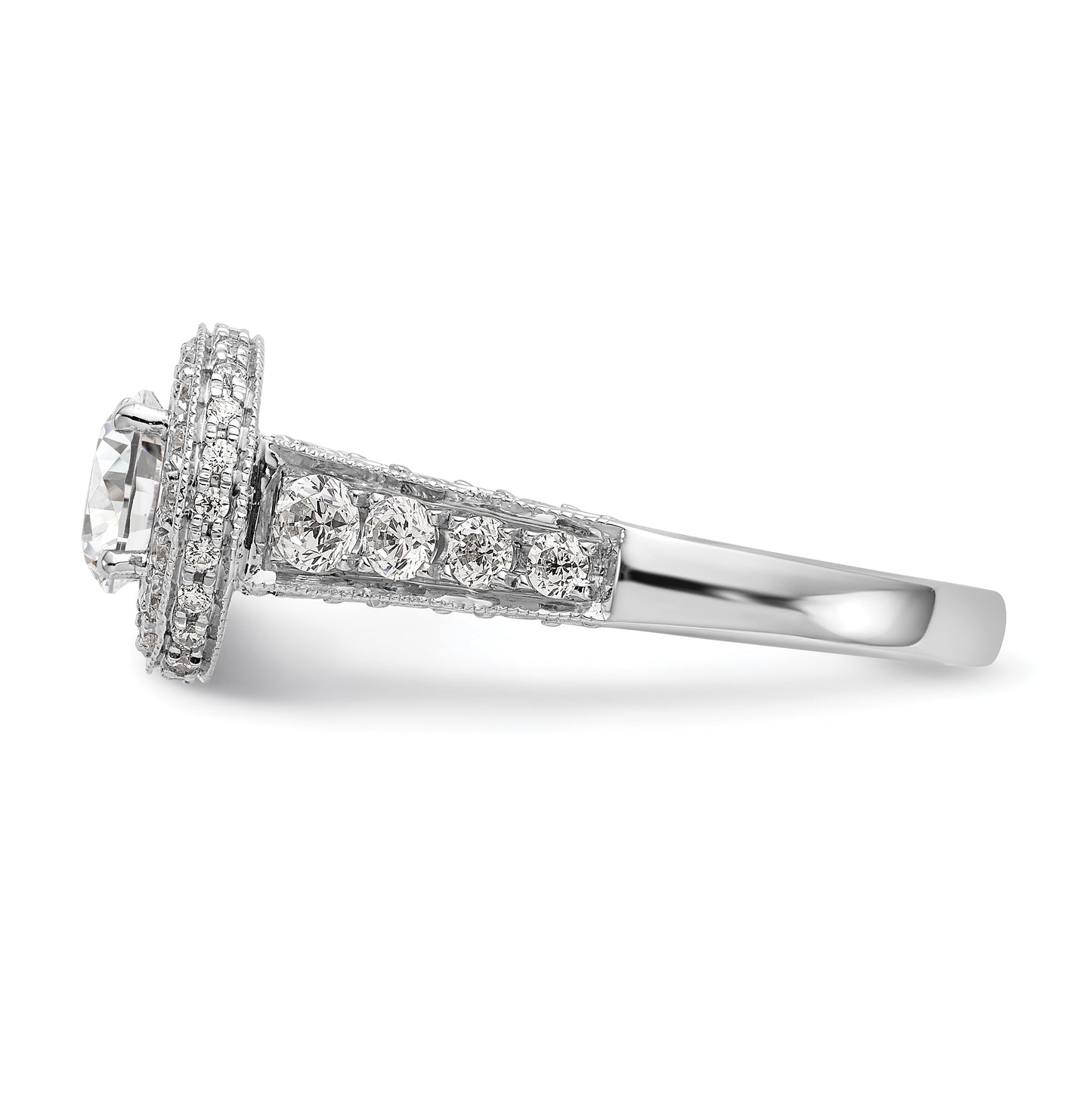 14K White Gold Halo Plus (Holds 3/4 carat (5.8 mm) Round Center) 3/4 carat Diamond Semi-Mount Engagement Ring