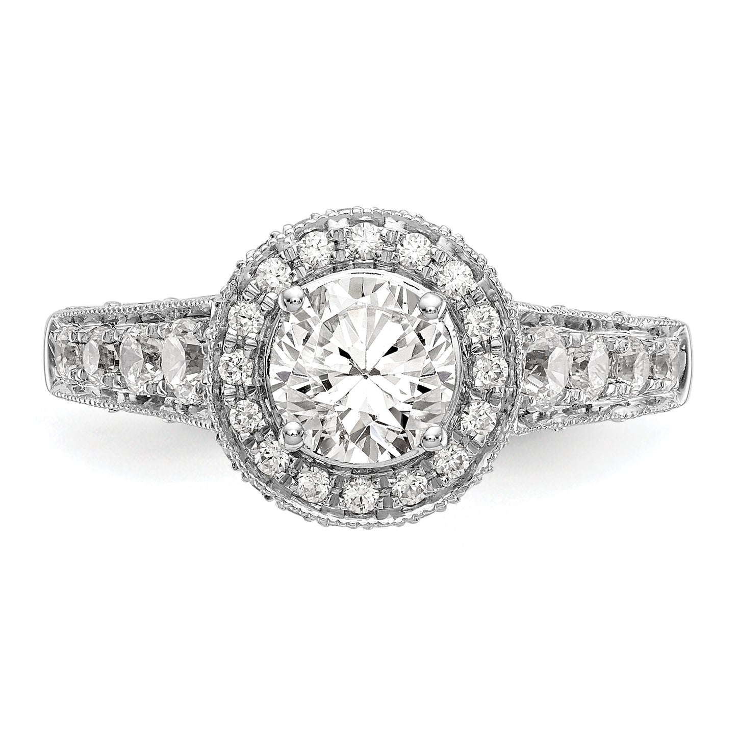 14K White Gold Halo Plus (Holds 3/4 carat (5.8 mm) Round Center) 3/4 carat Diamond Semi-Mount Engagement Ring