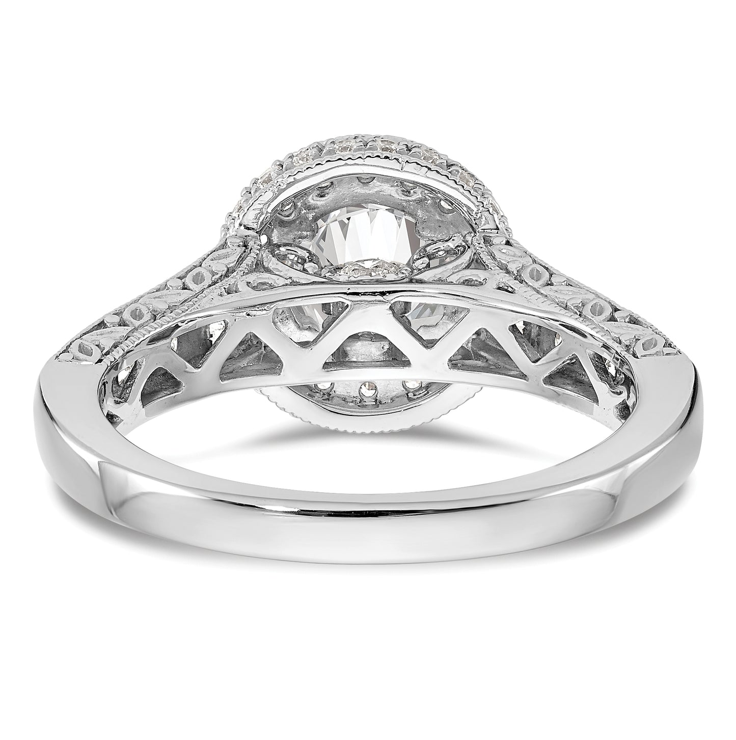 14K White Gold Halo Plus (Holds 3/4 carat (5.8 mm) Round Center) 3/4 carat Diamond Semi-Mount Engagement Ring