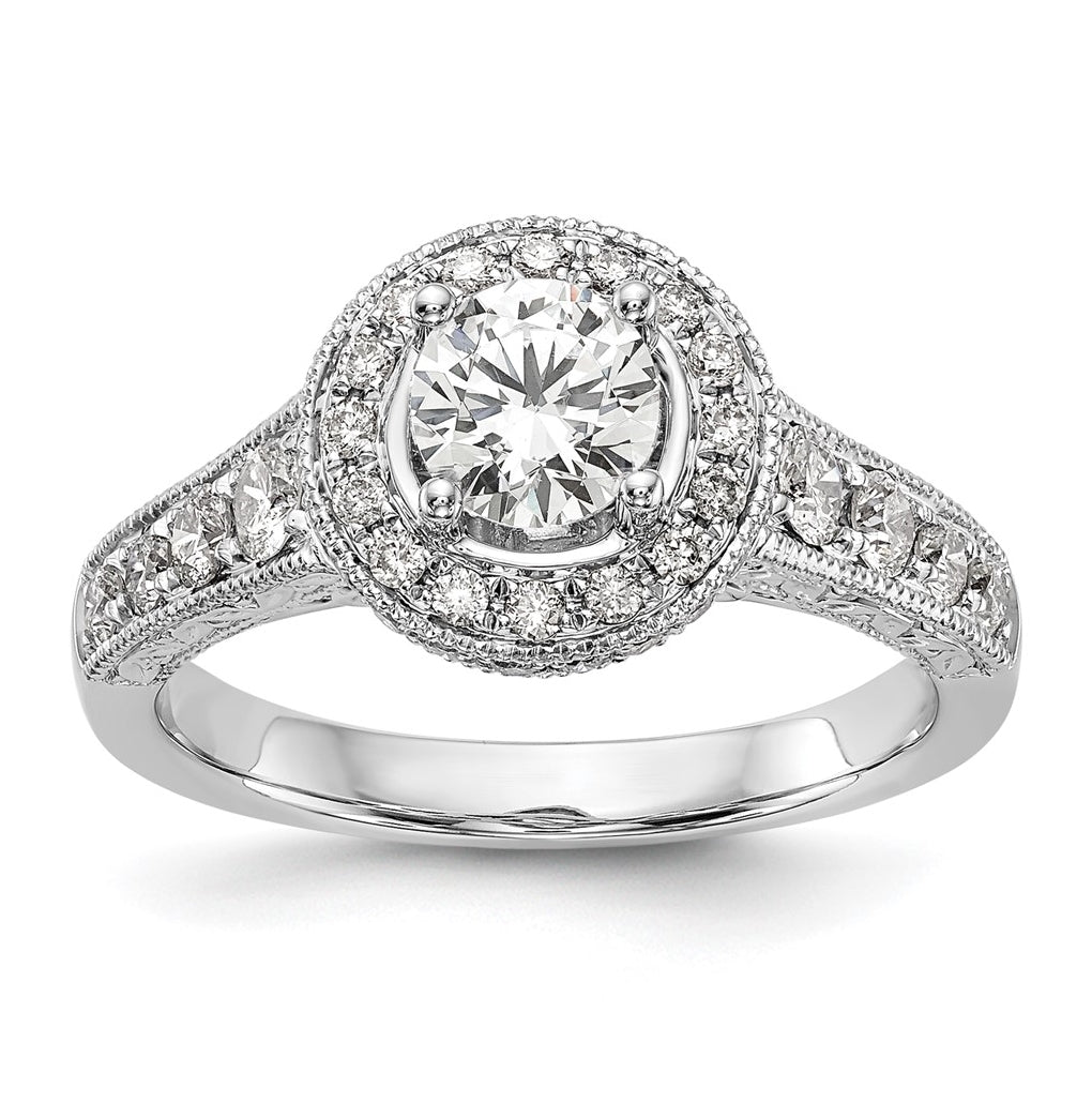 14K White Gold Halo Plus (Holds 3/4 carat (5.8 mm) Round Center) 3/4 carat Diamond Semi-Mount Engagement Ring