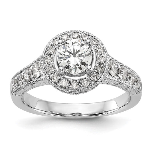 14K White Gold Halo Plus (Holds 3/4 carat (5.8 mm) Round Center) 3/4 carat Diamond Semi-Mount Engagement Ring
