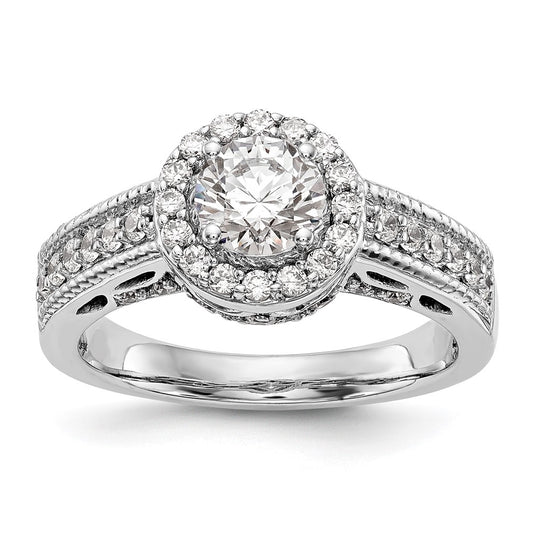 14K White Gold Halo Plus (Holds 3/4 carat (5.8mm) Round Center) 1/2 carat Diamond Semi-Mount Engagement Ring,  3.9 to 1.7 mm (tapered)