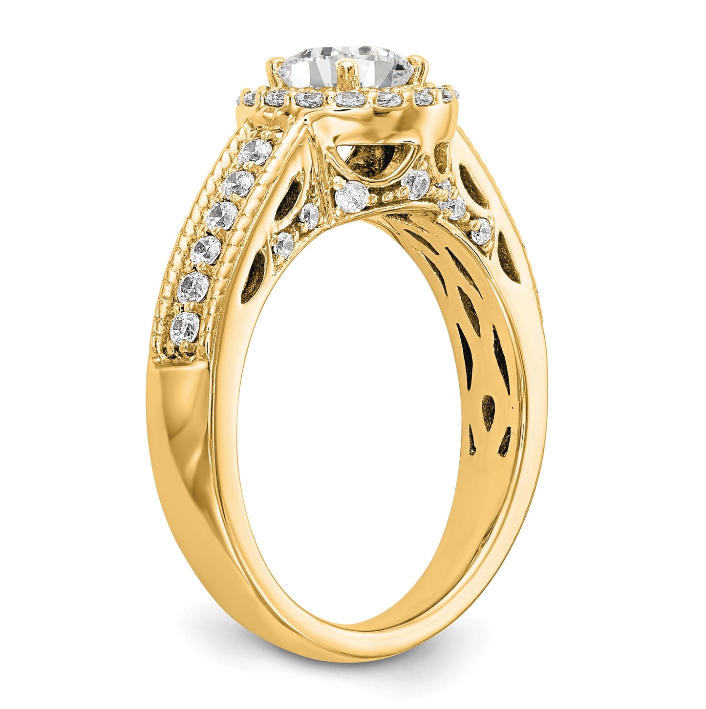 14K Yellow Gold Halo Plus (Holds 3/4 carat (5.8mm) Round Center) 1/2 carat Diamond Semi-Mount Engagement Ring