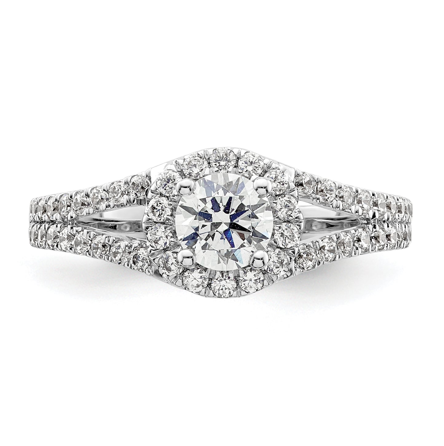 14K White Gold Halo Plus (Holds 1/2 carat (5.2 mm) Round Center) 1/2 carat Diamond Semi-Mount Engagement Ring