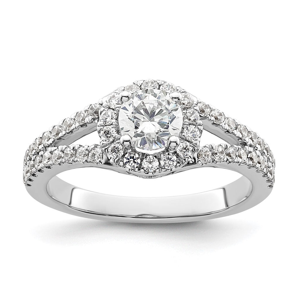 14K White Gold Halo Plus (Holds 1/2 carat (5.2 mm) Round Center) 1/2 carat Diamond Semi-Mount Engagement Ring