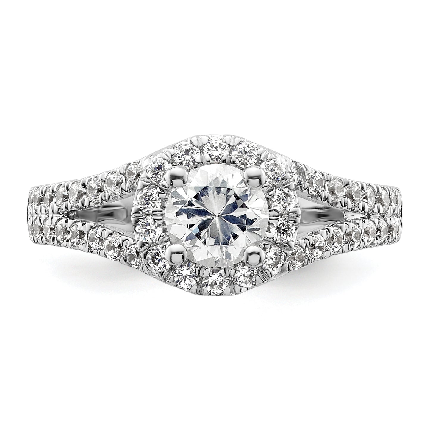 14K White Gold Halo Plus (Holds 3/4 carat (5.8 mm) Round Center) 5/8 carat Diamond Semi-Mount Engagement Ring