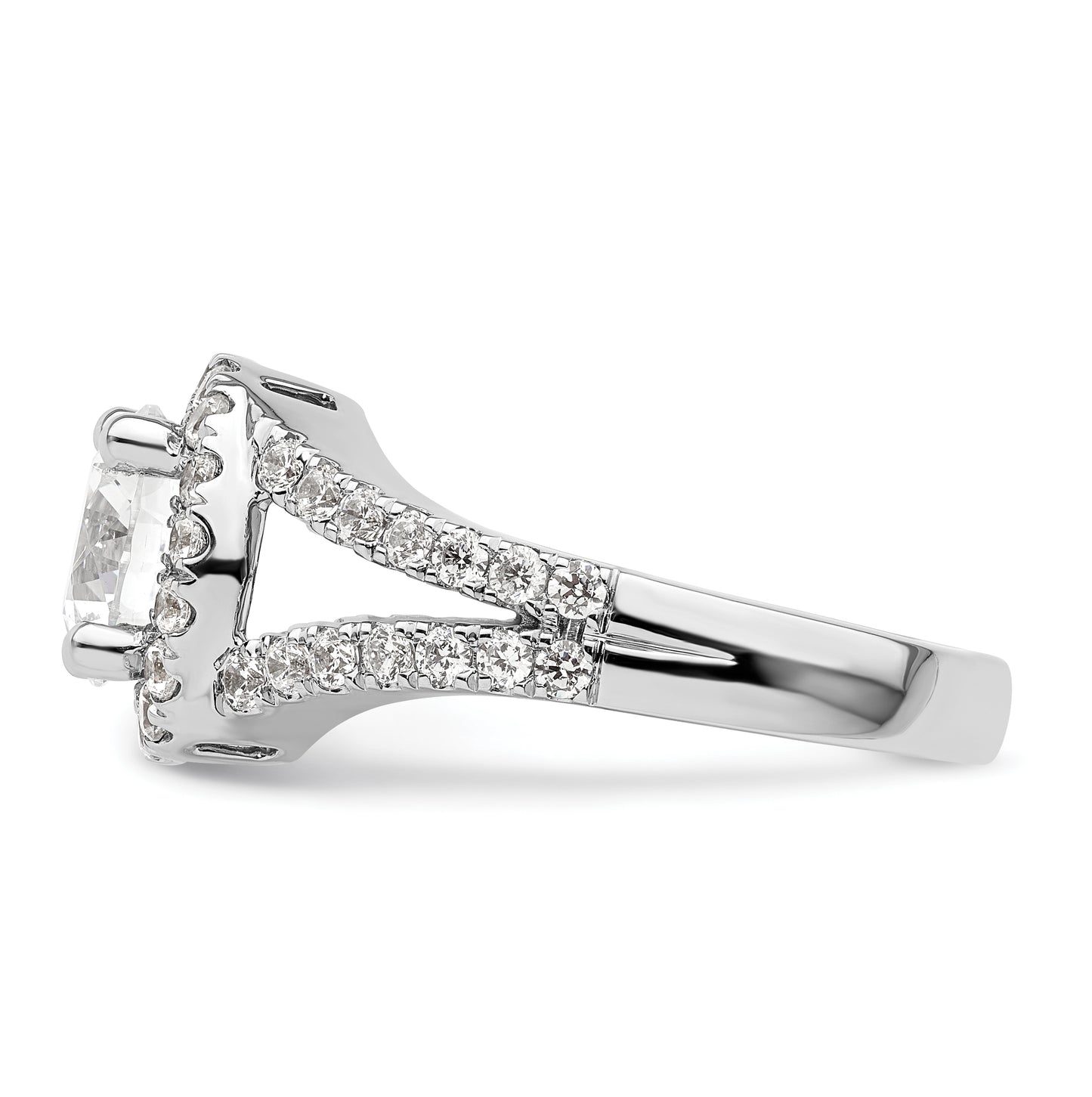 14K White Gold Round Diamond Semi-Mount Halo Engagement Ring,  4 to 3 mm (tapered)