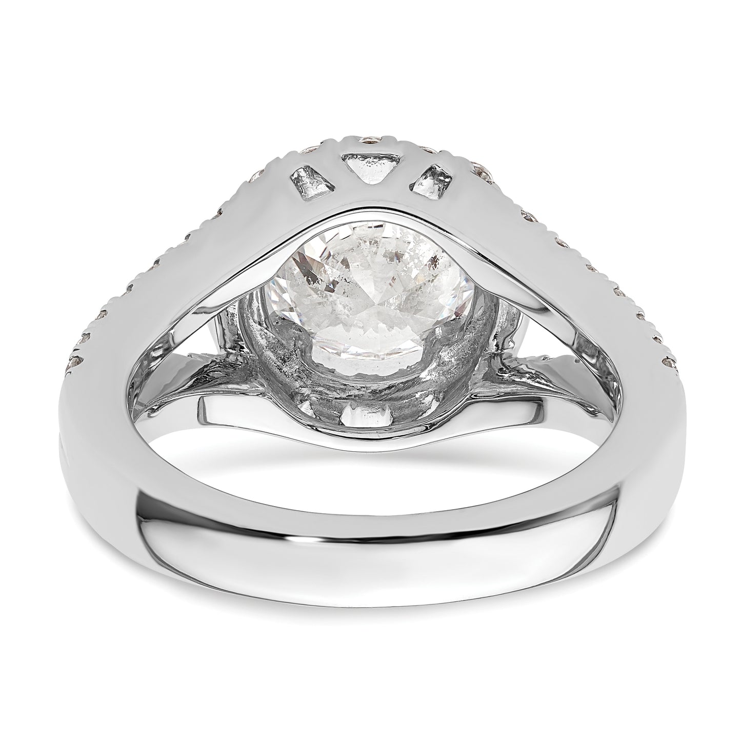 14K White Gold Round Diamond Semi-Mount Halo Engagement Ring,  4 to 3 mm (tapered)
