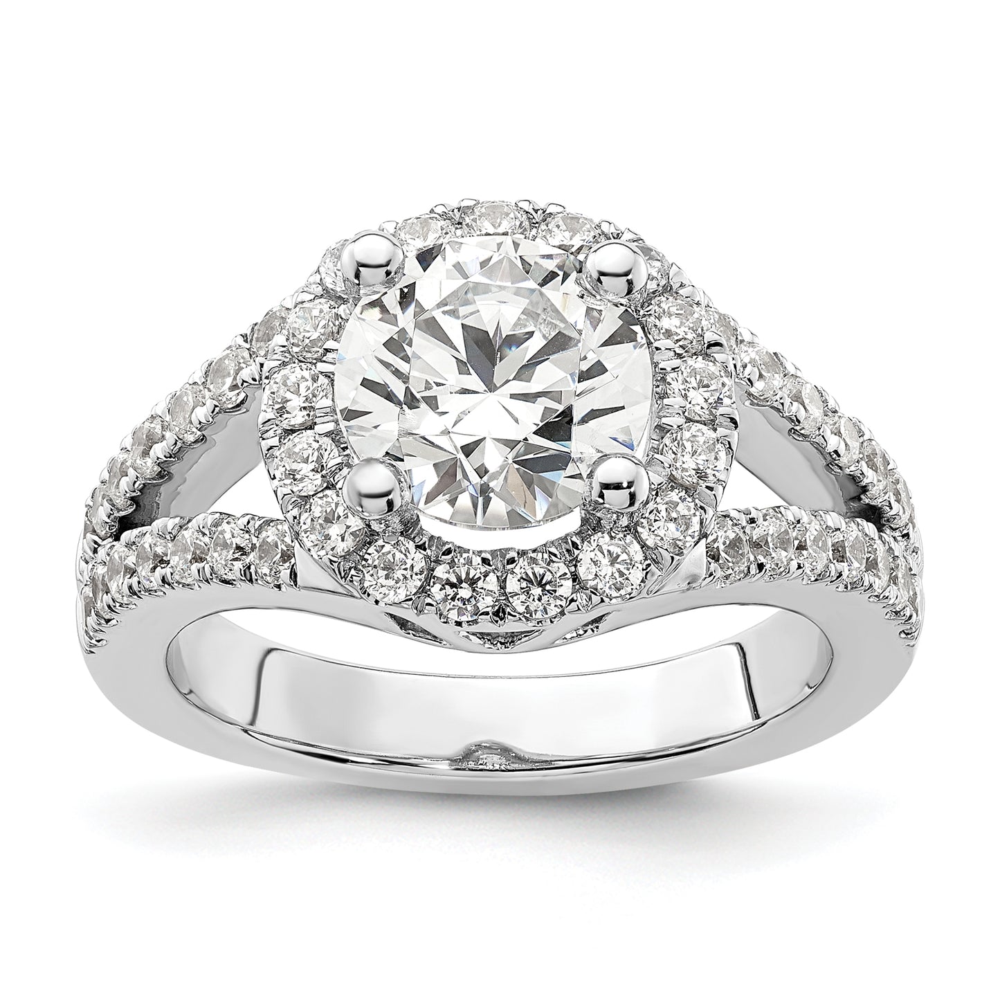 14K White Gold Round Diamond Semi-Mount Halo Engagement Ring,  4 to 3 mm (tapered)