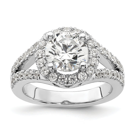 14K White Gold Round Diamond Semi-Mount Halo Engagement Ring,  4 to 3 mm (tapered)