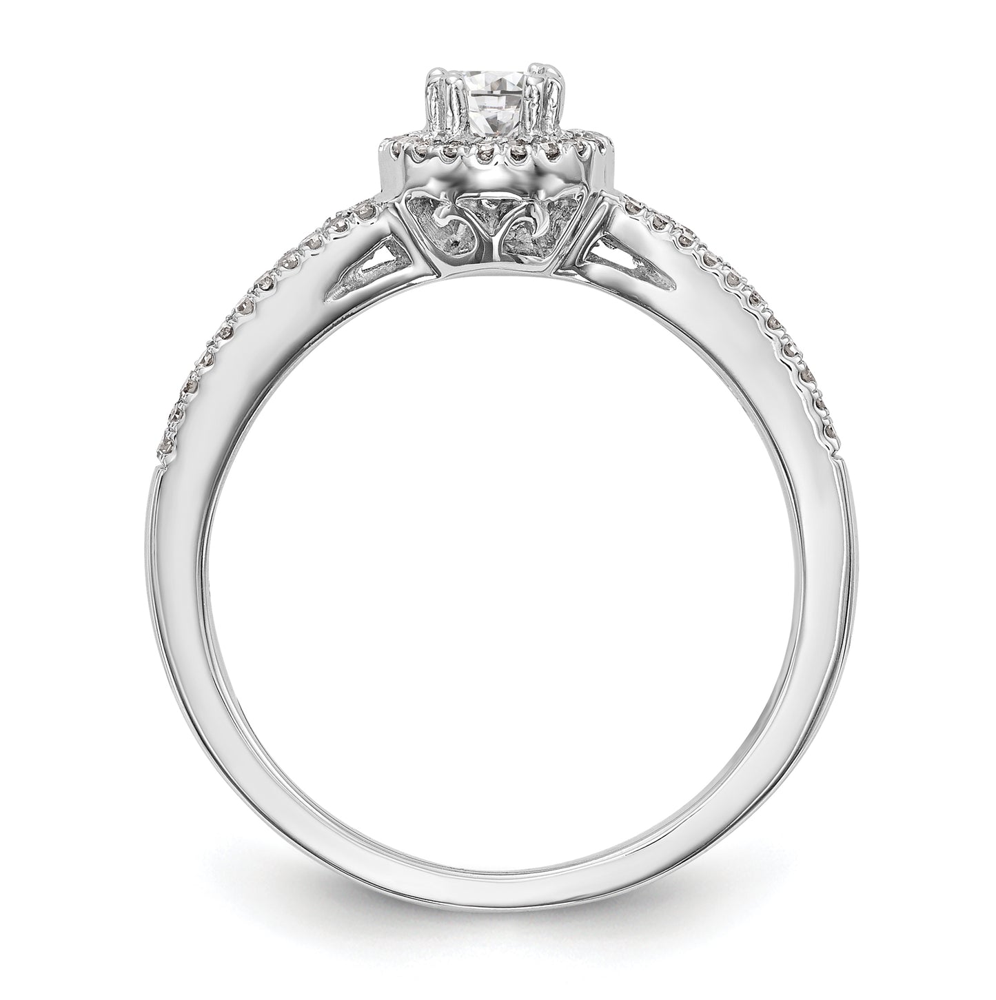 14K White Gold Halo Plus (Holds 1/4 carat (4.00mm) Round Center) 1/5 carat Diamond Semi-Mount Engagement Ring