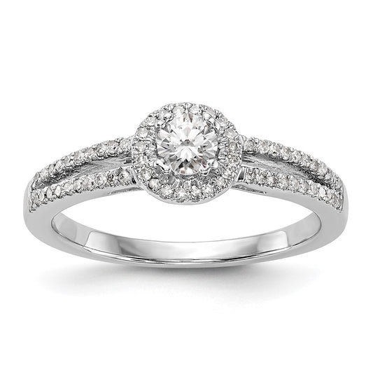 14K White Gold Halo Plus (Holds 1/4 carat (4.00mm) Round Center) 1/5 carat Diamond Semi-Mount Engagement Ring
