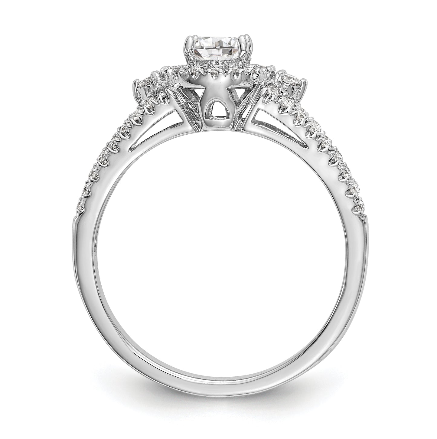 14K White Gold Round Diamond Semi-Mount Halo Engagement Ring,  4.5 to 2 mm (tapered)