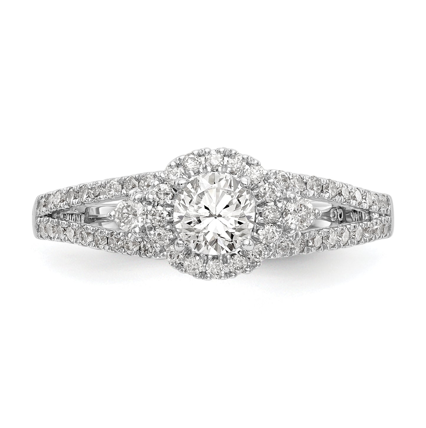 14K White Gold Round Diamond Semi-Mount Halo Engagement Ring,  4.5 to 2 mm (tapered)