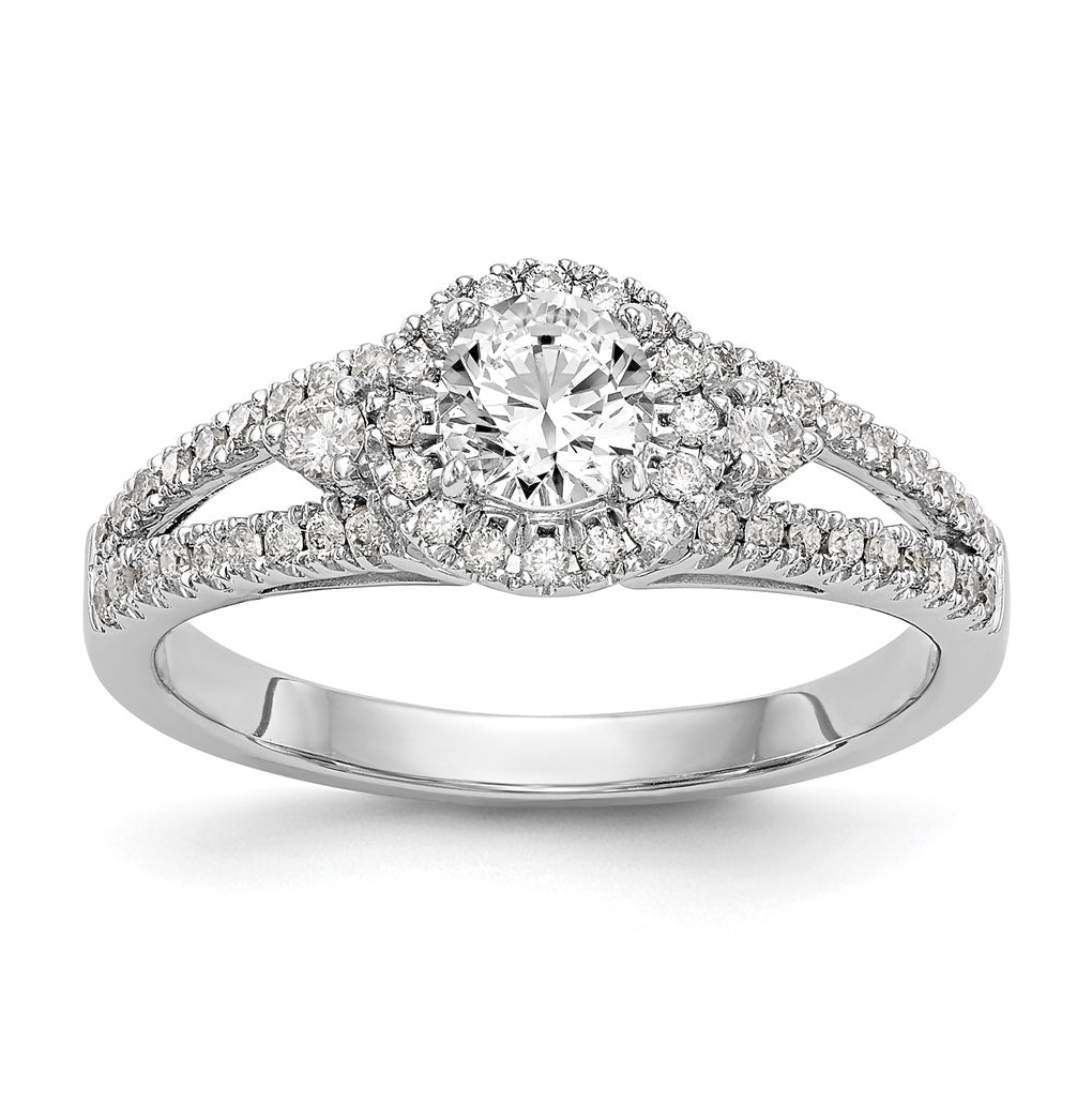 14K White Gold Round Diamond Semi-Mount Halo Engagement Ring,  4.5 to 2 mm (tapered)