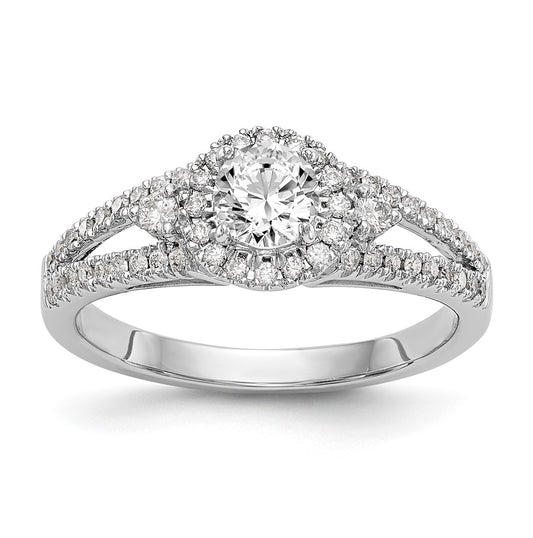 14K White Gold Round Diamond Semi-Mount Halo Engagement Ring,  4.5 to 2 mm (tapered)