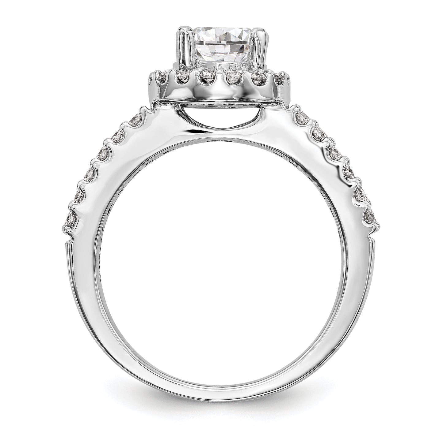 14K White Gold Halo Plus (Holds 1 carat (6.5mm) Round Center) 1/2 carat Diamond Semi-Mount Engagement Ring,  4 to 2.2 mm (tapered)
