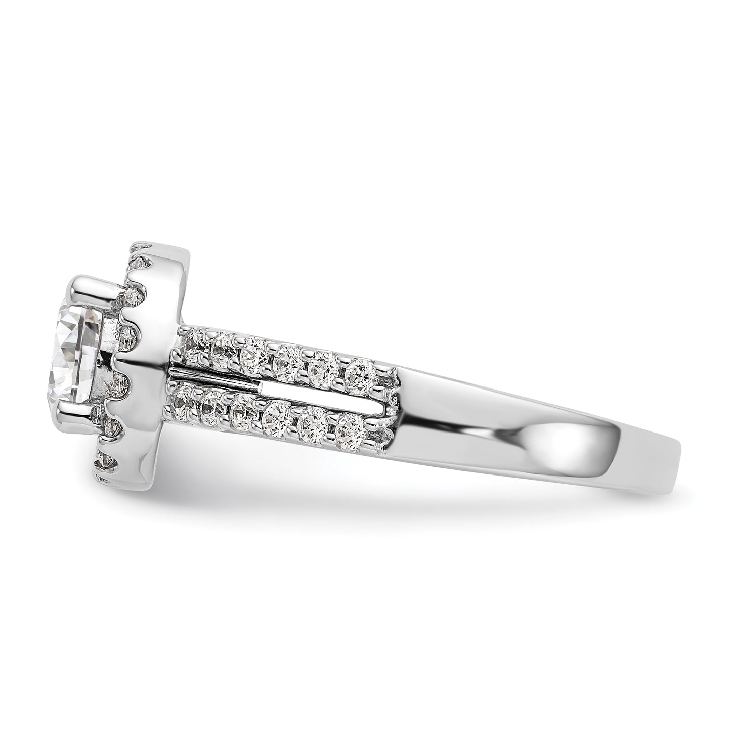 14K White Gold Halo Plus (Holds 1 carat (6.5mm) Round Center) 1/2 carat Diamond Semi-Mount Engagement Ring,  4 to 2.2 mm (tapered)