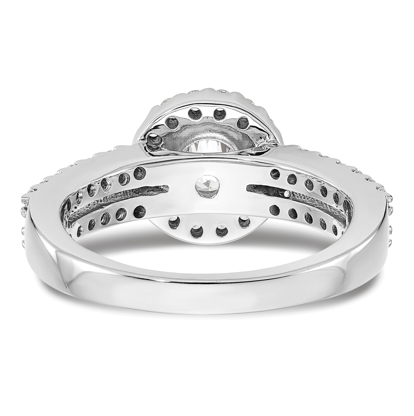 14K White Gold Halo Plus (Holds 1 carat (6.5mm) Round Center) 1/2 carat Diamond Semi-Mount Engagement Ring,  4 to 2.2 mm (tapered)