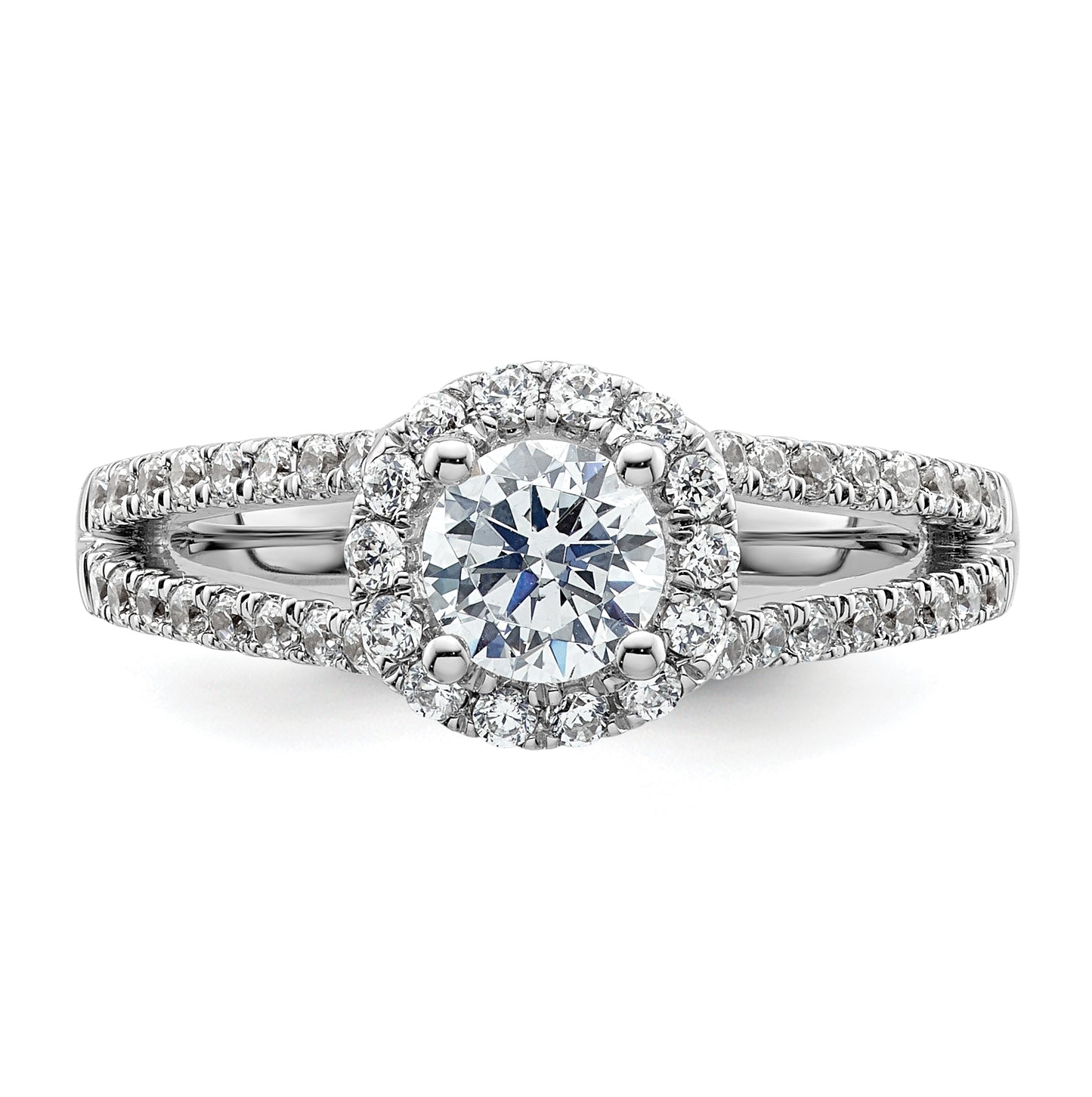14K White Gold Halo Plus (Holds 1/2 carat (5.1 mm) Round Center) 1/2 carat Diamond Semi-Mount Engagement Ring