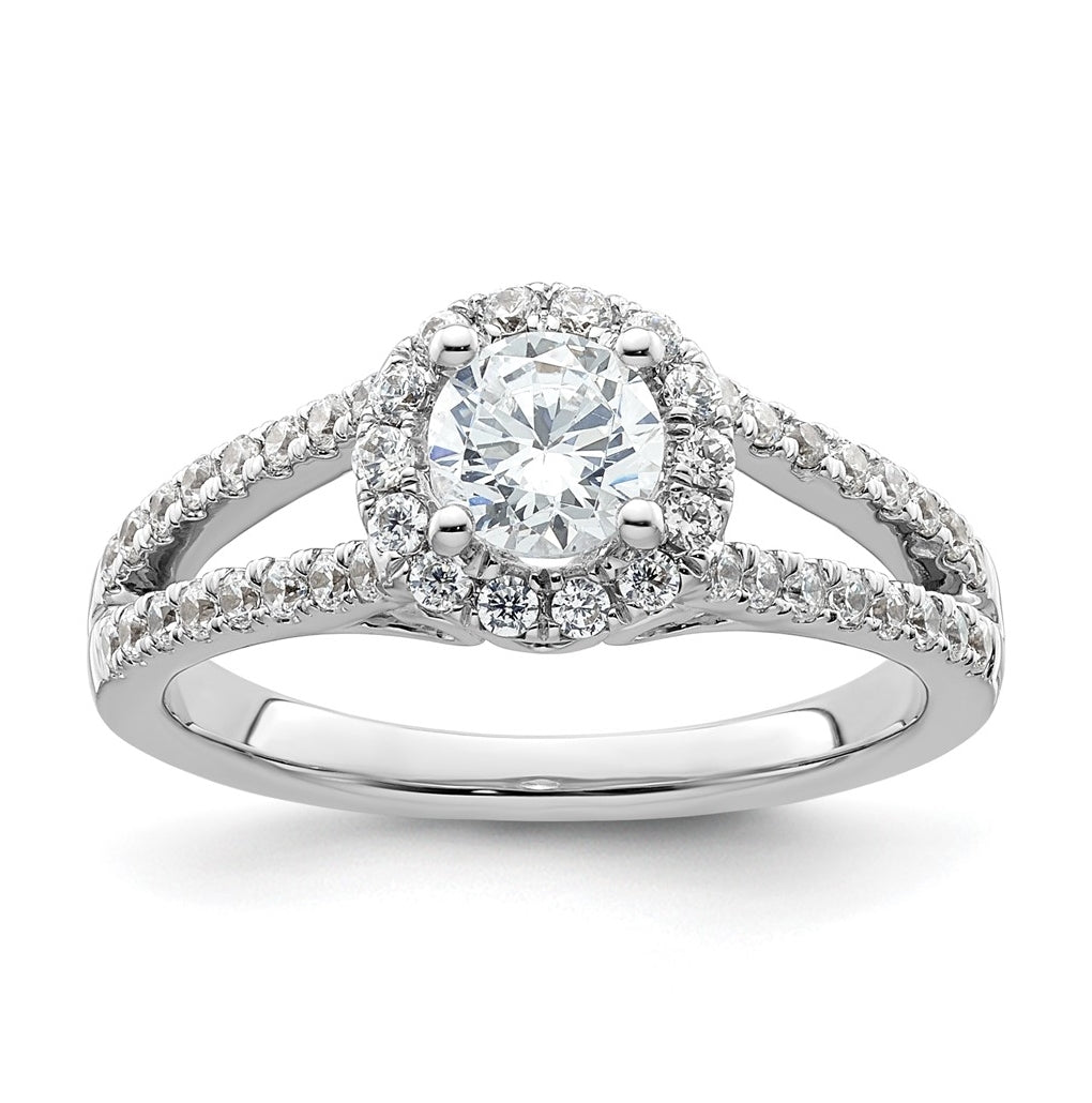 14K White Gold Halo Plus (Holds 1/2 carat (5.1 mm) Round Center) 1/2 carat Diamond Semi-Mount Engagement Ring