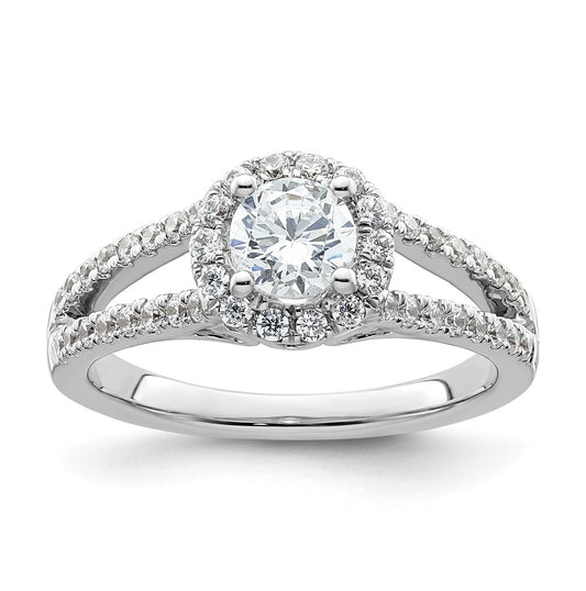 14K White Gold Halo Plus (Holds 1/2 carat (5.1 mm) Round Center) 1/2 carat Diamond Semi-Mount Engagement Ring