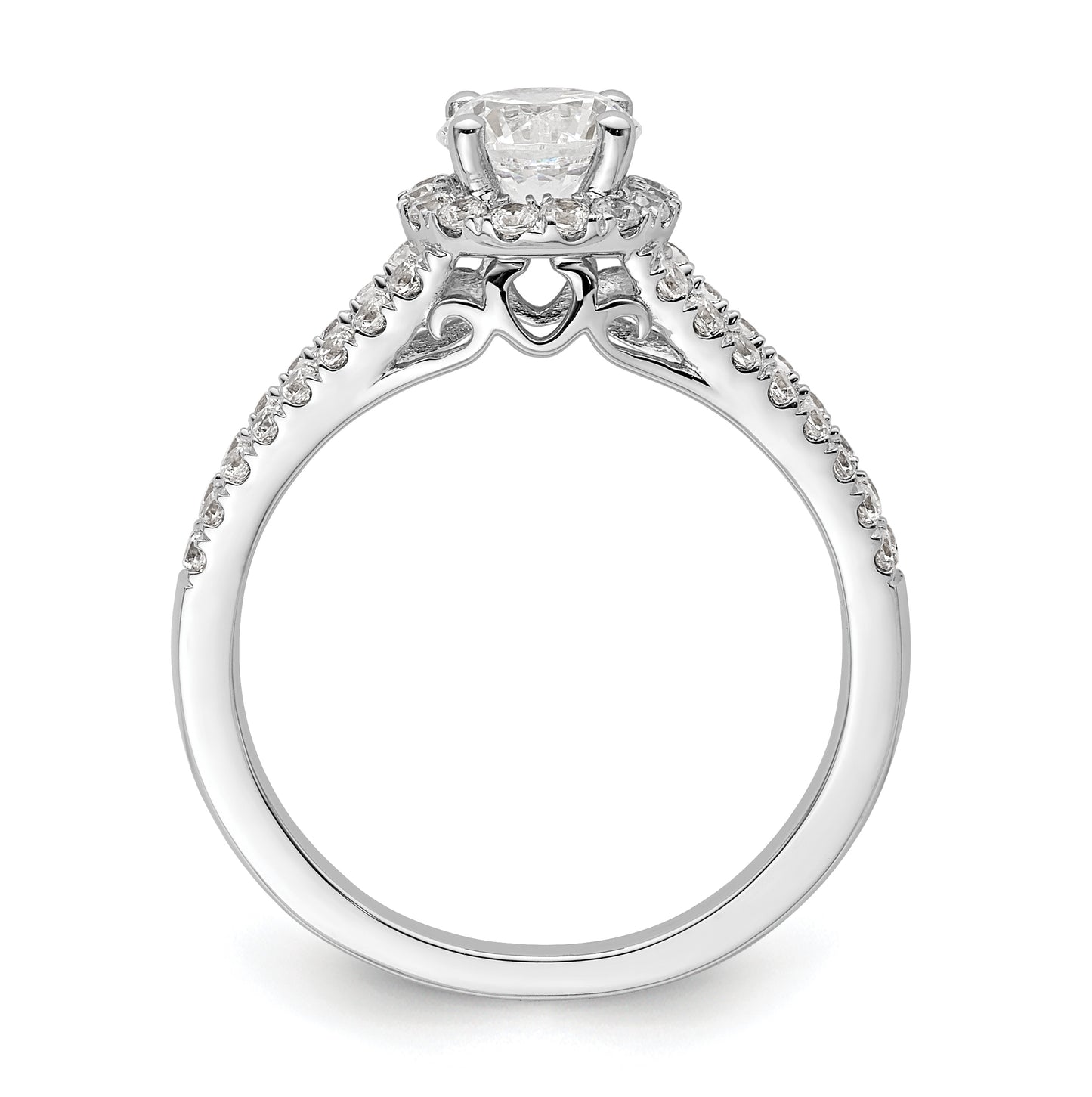 14K White Gold Halo Plus (Holds 3/4 carat (5.8mm) Round Center) 1/2 carat Diamond Semi-Mount Engagement Ring,  5 to 2 mm (tapered)