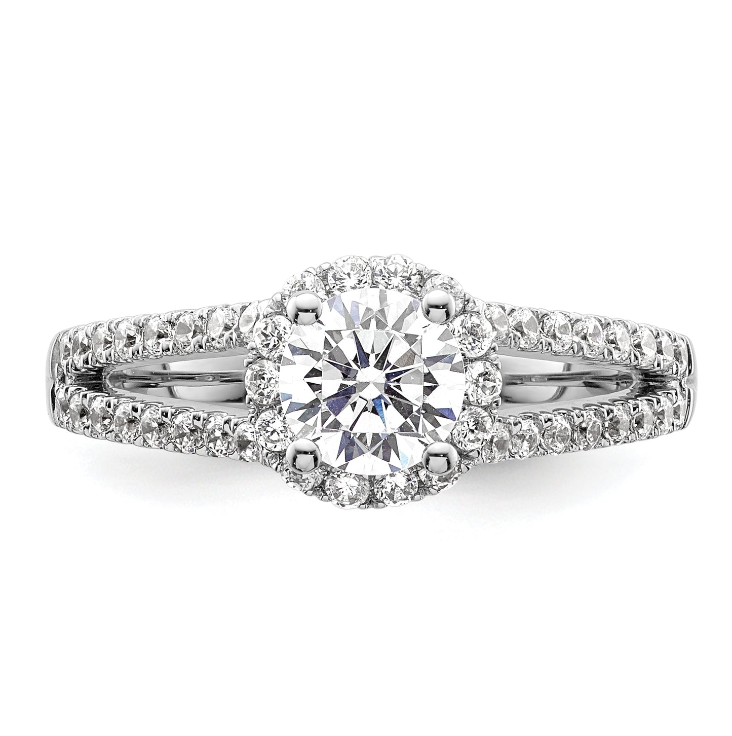 14K White Gold Halo Plus (Holds 3/4 carat (5.8mm) Round Center) 1/2 carat Diamond Semi-Mount Engagement Ring,  5 to 2 mm (tapered)
