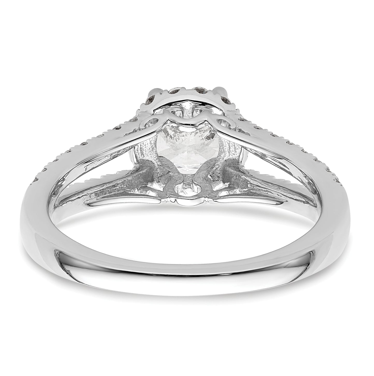 14K White Gold Halo Plus (Holds 3/4 carat (5.8mm) Round Center) 1/2 carat Diamond Semi-Mount Engagement Ring,  5 to 2 mm (tapered)