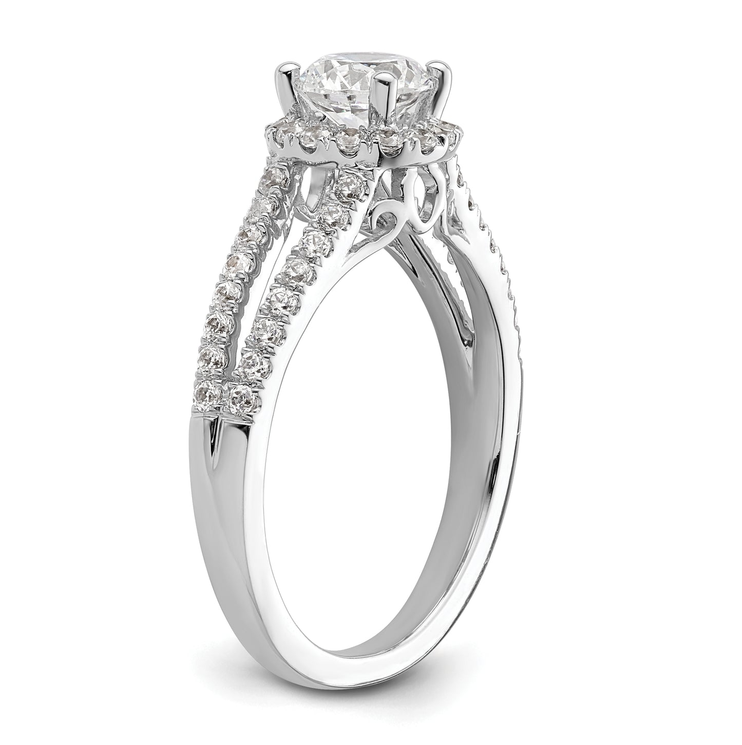 14K White Gold Halo Plus (Holds 3/4 carat (5.8mm) Round Center) 1/2 carat Diamond Semi-Mount Engagement Ring,  5 to 2 mm (tapered)