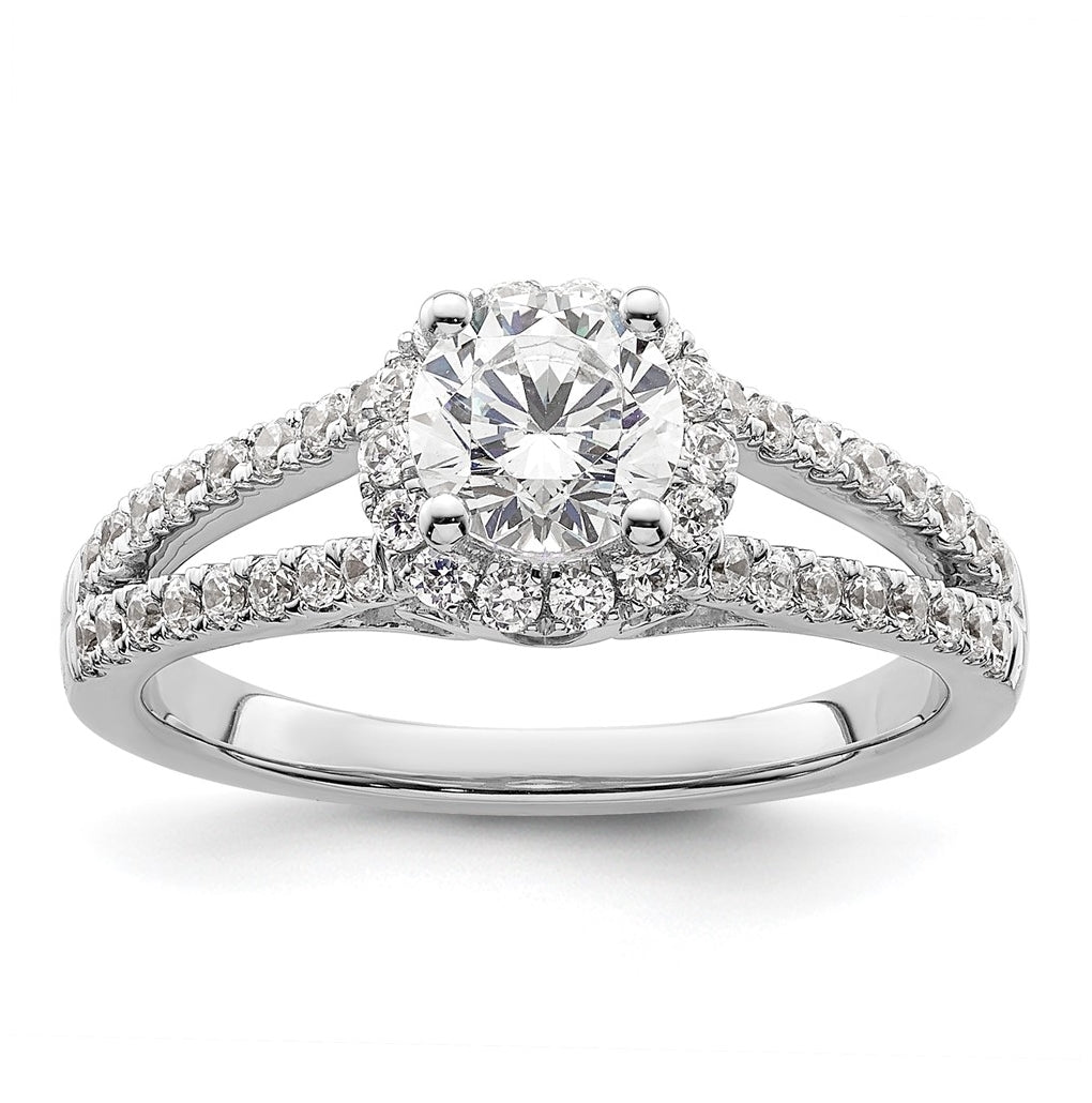 14K White Gold Halo Plus (Holds 3/4 carat (5.8mm) Round Center) 1/2 carat Diamond Semi-Mount Engagement Ring,  5 to 2 mm (tapered)