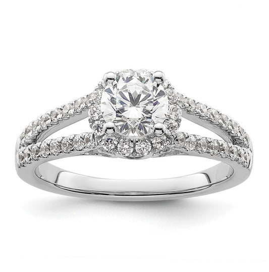 14K White Gold Halo Plus (Holds 3/4 carat (5.8mm) Round Center) 1/2 carat Diamond Semi-Mount Engagement Ring,  5 to 2 mm (tapered)