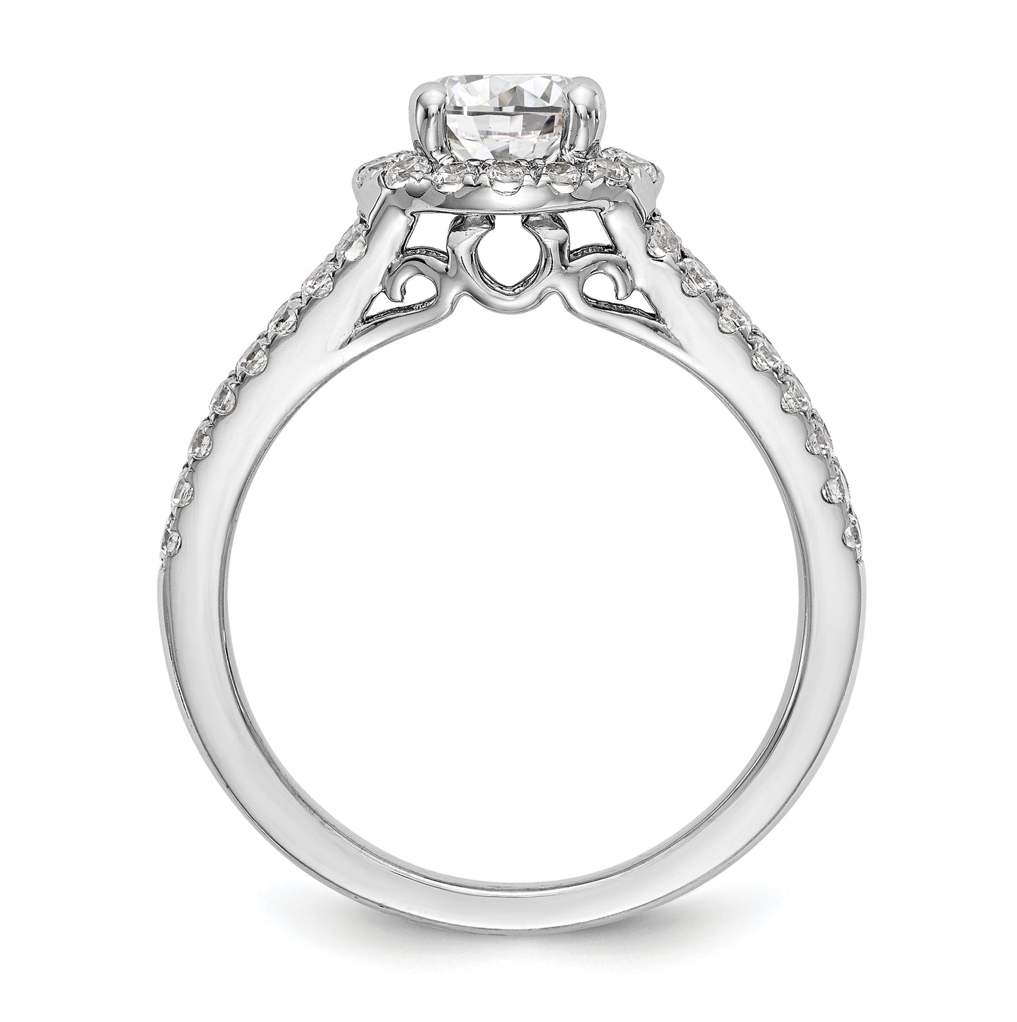 14K White Gold Halo Plus (Holds 1 ct (6.5mm) Round Center) 5/8 ct Diamond Semi-Mount Engagement Ring