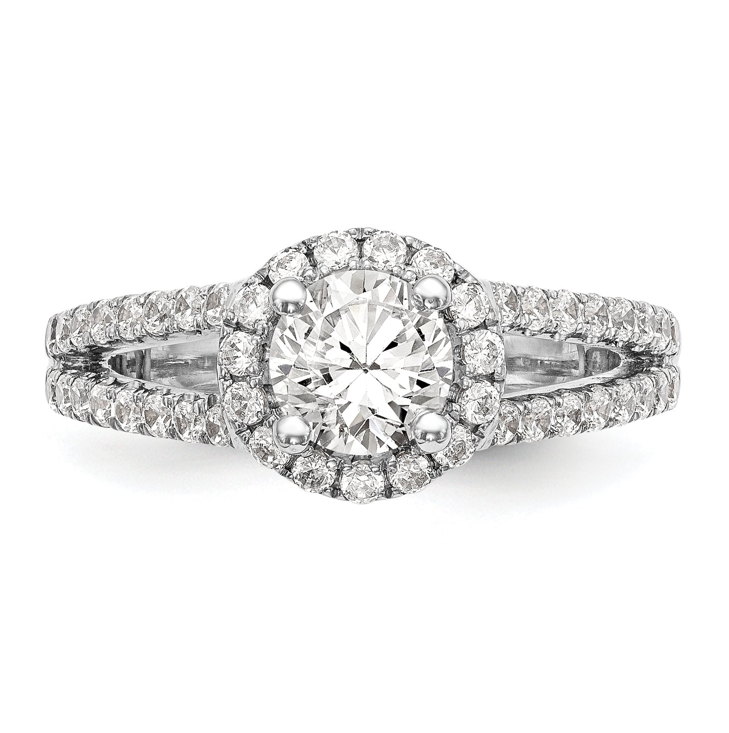 14K White Gold Halo Plus (Holds 1 ct (6.5mm) Round Center) 5/8 ct Diamond Semi-Mount Engagement Ring