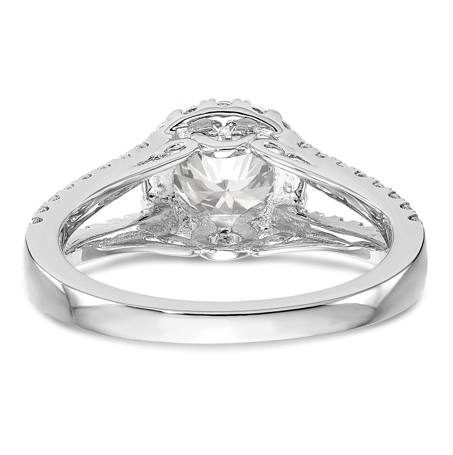 14K White Gold Halo Plus (Holds 1 ct (6.5mm) Round Center) 5/8 ct Diamond Semi-Mount Engagement Ring