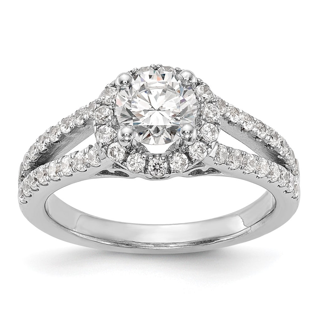 14K White Gold Halo Plus (Holds 1 ct (6.5mm) Round Center) 5/8 ct Diamond Semi-Mount Engagement Ring