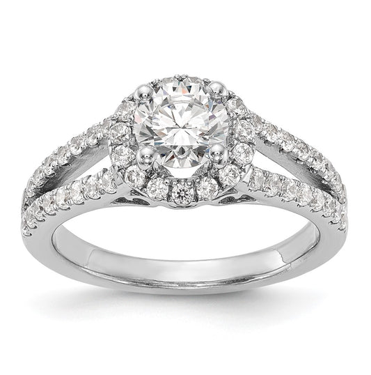 14K White Gold Halo Plus (Holds 1 ct (6.5mm) Round Center) 5/8 ct Diamond Semi-Mount Engagement Ring