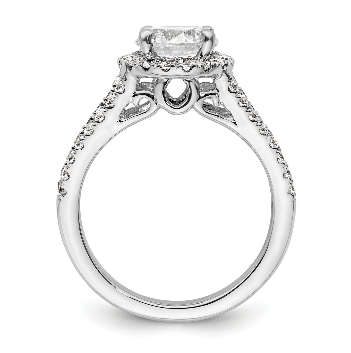 14K White Gold Halo Plus (Holds 1.5 carat (7.5mm) Round Center) 5/8 carat Diamond Semi-Mount Engagement Ring